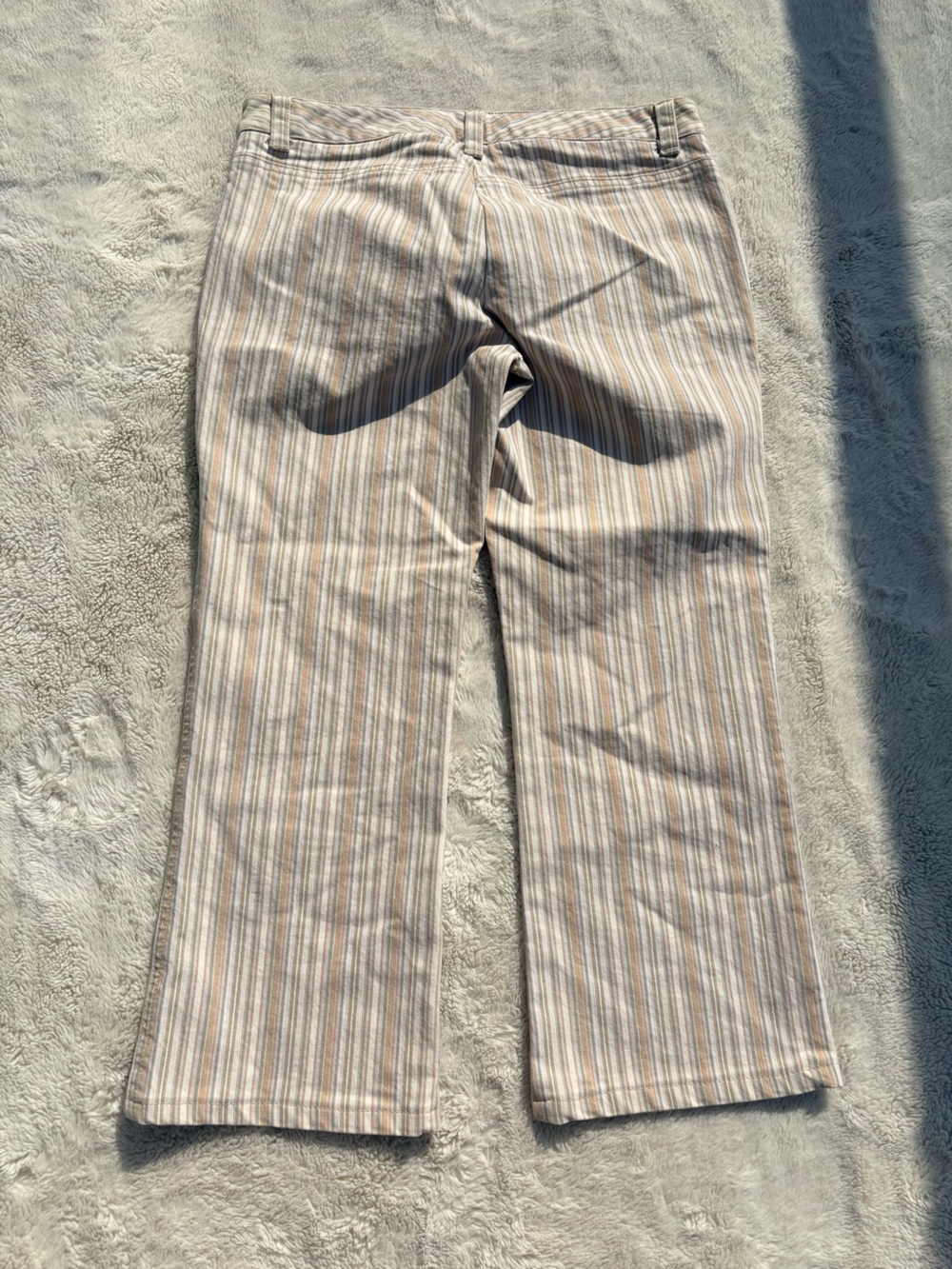 Theory Striped Capri Pants Lace-Up Beach Coastal Boho Size 6 Cream Green Pink - Picture 6 of 7
